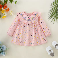 Girls spring and autumn long-sleeved colorful polka dot tulip embroidered cotton skirt  Pink