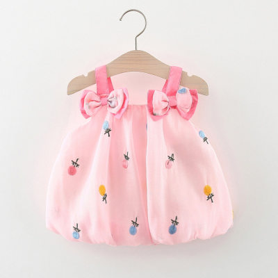 Summer new baby girl Korean style bow embroidered suspender skirt princess bubble skirt
