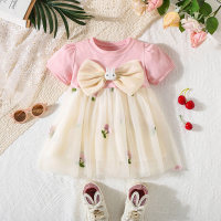 Summer new bow bunny cherry short-sleeved gauze skirt  Pink