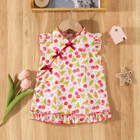 Summer new tulip bow ancient style cheongsam skirt  Red