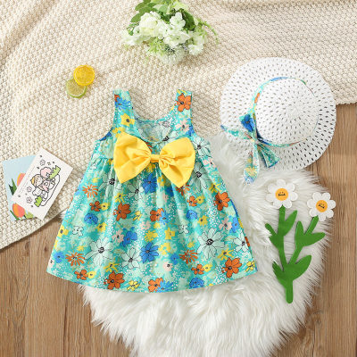 New summer style back bow chrysanthemum suspender skirt with hat
