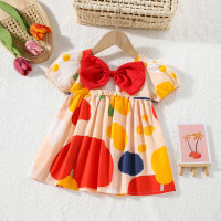 New summer children's pastoral style short-sleeved children's skirt  Orange