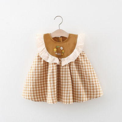 Plaid lace collar embroidered plaid cute baby girl dress