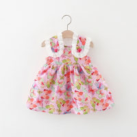 Neues Sommerkleid mit breiten Trägern und Schmetterlings-Print  Rosa
