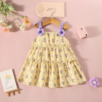 New summer two small flowers Korean style small floral suspender thousand layer skirt  Yellow