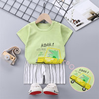 Boys short-sleeved suit pure cotton summer T-shirt home wear suit  Green