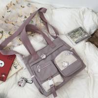 Korean version of ulzzang college style vintage style forest style literary and versatile versatile girl student contrast color large capacity shoulder bag  Purple