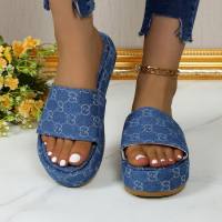 Women's thick-soled slippers large size casual outerwear beach sandals  Blue
