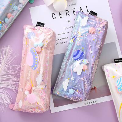 Creative Planet Starry Sky Quicksand Pen Bag ins Student Personalized Stationery Bag Waterproof Brilliant Stationery Box Laser Pen Bag