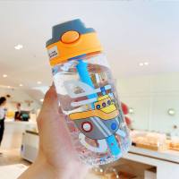 Little handsome boy children's straw cup plastic anti-fall portable water cup high value cartoon cute high value leak-proof cup  Gray