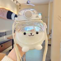 Supersüßer Sommer-Panda-Doppelgetränk, hoch aussehender, großvolumiger Kinder-Cartoon-Wasserbecher aus Kunststoff mit Bärenmotiv  Weiß