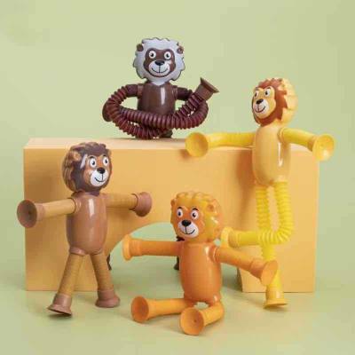Leão macaco tubo telescópico brinquedo educacional descompressão tubo estiramento brinquedo de descompressão