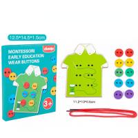 Button rope game children's Montessori early education wooden tie shoelace button dressing educational toy  Multicolor