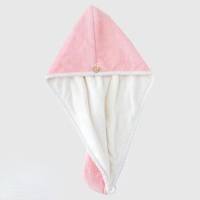 Double layer dry hair cap hemp lace shower cap thickened giant absorbent shower cap wipe head towel two color shower cap female shampoo towel  Pink