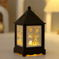 Cross-border new Middle Eastern festival lanterns, candlesticks, wind lanterns, electronic candles, festival decorations and atmosphere props  Black