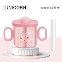 Cartoon children's cute water cup straw cartoon plastic cup infant with scale learning drinking cup anti-fall milk cup  Multicolor