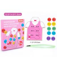 Button rope game children's Montessori early education wooden tie shoelace button dressing educational toy  Multicolor