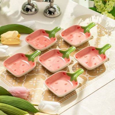 Hot sale household dipping saucer ceramic small saucer strawberry handle seasoning saucer household small dipping saucer internet celebrity saucer