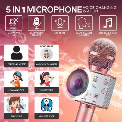 Micrófono inalámbrico Bluetooth WS858, altavoz LED de Karaoke portátil para niños con luz