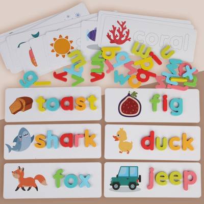 Rompecabezas de palabras del alfabeto de madera para niños, juguetes educativos para bebés de 3 años, educación temprana, pensamiento lógico, ciencia y educación