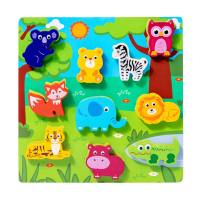 Kindergarten children's enlightenment early education cognitive cartoon animal cognitive scratching board wooden three-dimensional puzzle wooden toy  Multicolor