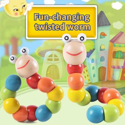 Bunte bunte Vielfalt gedrehter Würmer aus Holz für Kinder, 0–3 Jahre alt, Säuglinge und Kleinkinder, Raupen-Tierpuppenspielzeug aus Holz