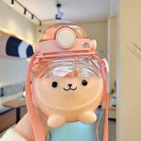 Super cute summer panda double drink high value large capacity children's cartoon water cup plastic bear straw cup  Pink