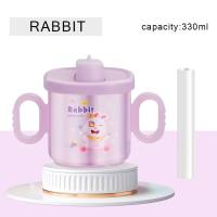 Cartoon children's cute water cup straw cartoon plastic cup infant with scale learning drinking cup anti-fall milk cup  Purple
