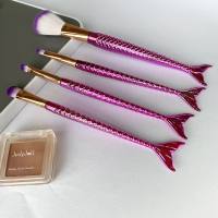 4 Mermaid Gradient Eye Makeup Brush Portable Forked Fishtail Makeup Blending Brush Set  Purple