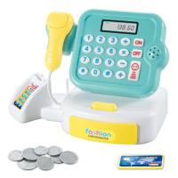 Tongzhe caixa registradora infantil, brinquedos para meninos e meninas, brinquedos de casa com som e luz, simulador de scanner de supermercado, pode calcular  Verde