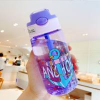 Little handsome boy children's straw cup plastic anti-fall portable water cup high value cartoon cute high value leak-proof cup  Purple