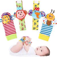 Calcetines animales con sonajero y campana para muñeca de dibujos animados para bebé recién nacido, conjunto de calcetines con correa para la muñeca para niño pequeño  Multicolor
