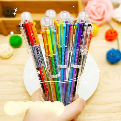Penna a sfera a sei colori trasparente creativa in plastica colorata e carina