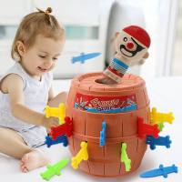 Pirate Bucket Tricky Toy Mini Wooden Bucket with Sword Relief Spoof Board Game Party Interactive Novel Toy  Multicolor
