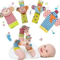 Calcetines animales con sonajero y campana para muñeca de dibujos animados para bebé recién nacido, conjunto de calcetines con correa para la muñeca para niño pequeño  Rosa caliente