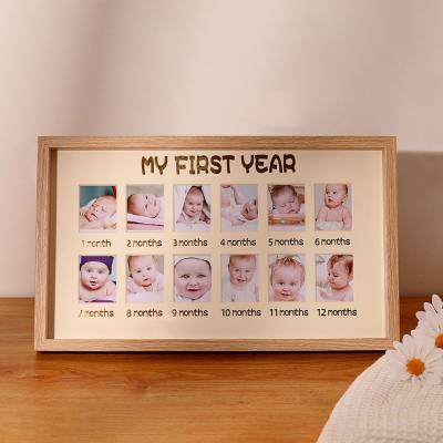 Cadre photo commémoratif du premier anniversaire de bébé, support mural pour album photo, grille d'enregistrement photo pour enfants