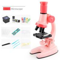 Children's educational gifts Science laboratory 1200 times high-definition pupil microscope toy set  Pink