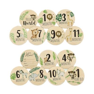 Wooden baby milestone memorial wood piece welcome newborn photography props month round card