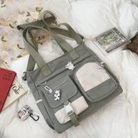 Korean version of ulzzang college style vintage style forest style literary and versatile versatile girl student contrast color large capacity shoulder bag  Green