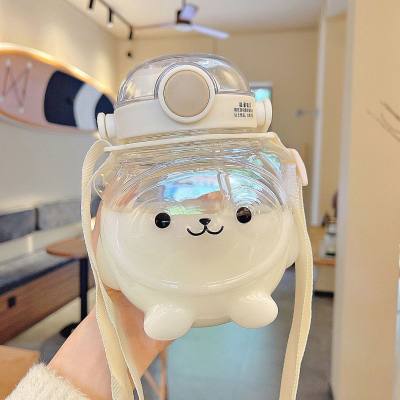 Super süße Sommer-Panda-Doppelgetränketasse mit hoher Qualität und großer Kapazität für Kinder, Cartoon-Wassertasse aus Kunststoff mit Bären-Strohhalm