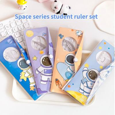 Cartoon astronaut ruler set student four-piece triangle ruler set ruler cute small gift stationery drawing ruler