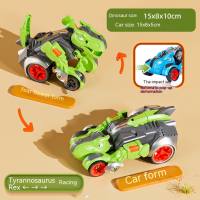 El mismo modelo de Douyin de colisión para niños, juguete de dinosaurio, coche de deformación, colisión de coche, coche de inercia, coche de juguete Tiranosaurio rex para niño  Verde