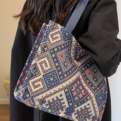 Canvas-Einkaufstasche mit großem Fassungsvermögen, Damenmode, ethnischer Stil, handliche Mama-Tasche, Umhängetasche für die Schülerklasse