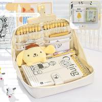 12-layer panda large-capacity pencil case for girls, elementary school students, junior high school boys and girls, high-value stationery pencil case  Beige