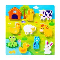 Kindergarten children's enlightenment early education cognitive cartoon animal cognitive scratching board wooden three-dimensional puzzle wooden toy  Light Green