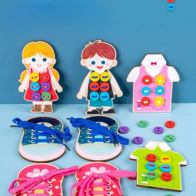 Jeu de corde à boutons Montessori pour enfants, éducation précoce, cravate en bois, lacet, bouton, dressing, jouet éducatif