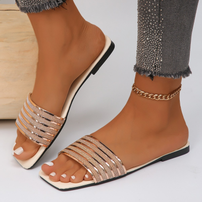 Zapatos de mujer de gran tamaño, sandalias planas, sandalias versátiles informales simples, zapatillas para exteriores