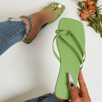 Summer large size slippers for women cross-border new square head toe flat bottom beach sandals for women  Green