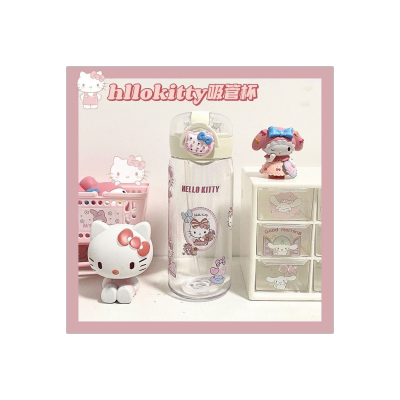 Cute Student Girl Cartoon Hello Kitty Straw Cup