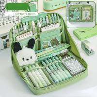 12-layer panda large-capacity pencil case for girls, elementary school students, junior high school boys and girls, high-value stationery pencil case  Green